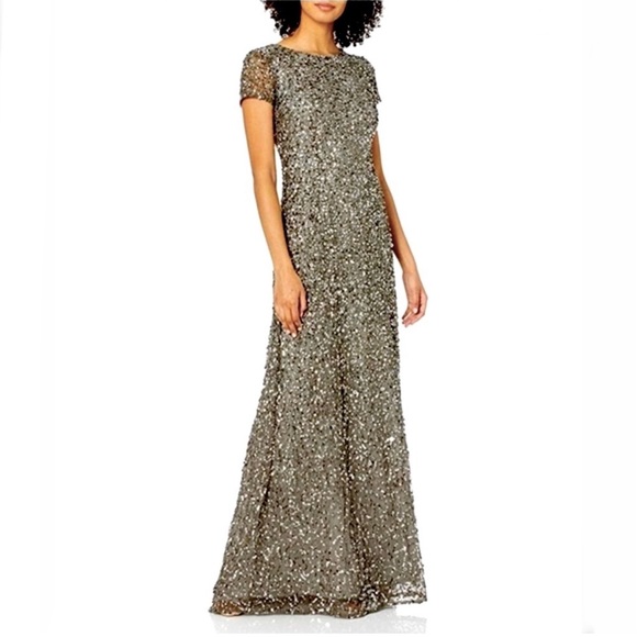 # Adrianna Papell Sequined & Embellished Scoop Back Long Dress - Picture 3 of 17